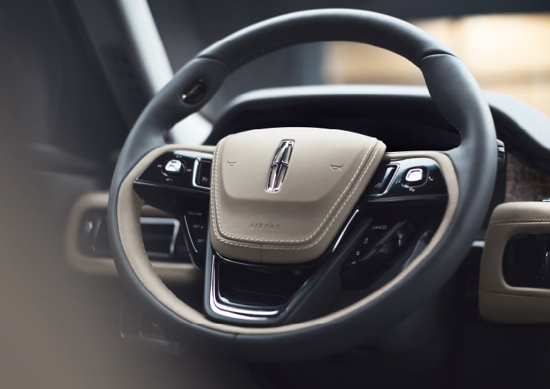 The intuitively placed controls of the steering wheel on a 2024 Lincoln Aviator® SUV | Hooks Lincoln in Fort Worth TX